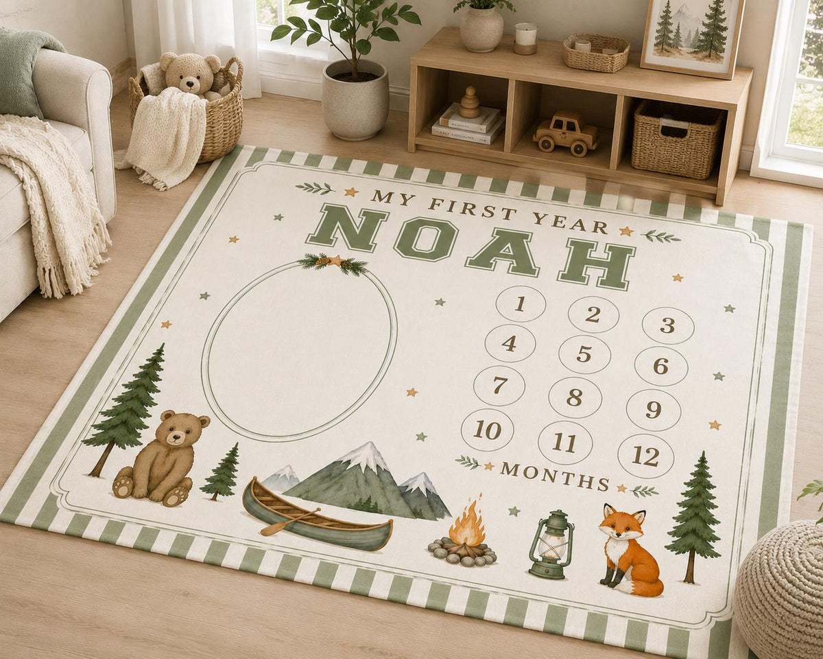 Personalized Woodland Milestone Blanket, Baby Monthly Milestone Blanket, Camping First Year Blanket, Woodland Nursery Gift, C