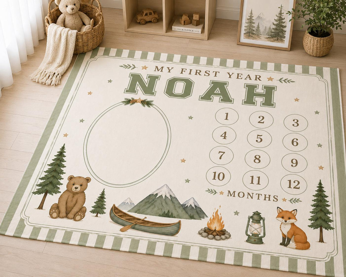 Personalized Woodland Milestone Blanket, Baby Monthly Milestone Blanket, Camping First Year Blanket, Woodland Nursery Gift, C