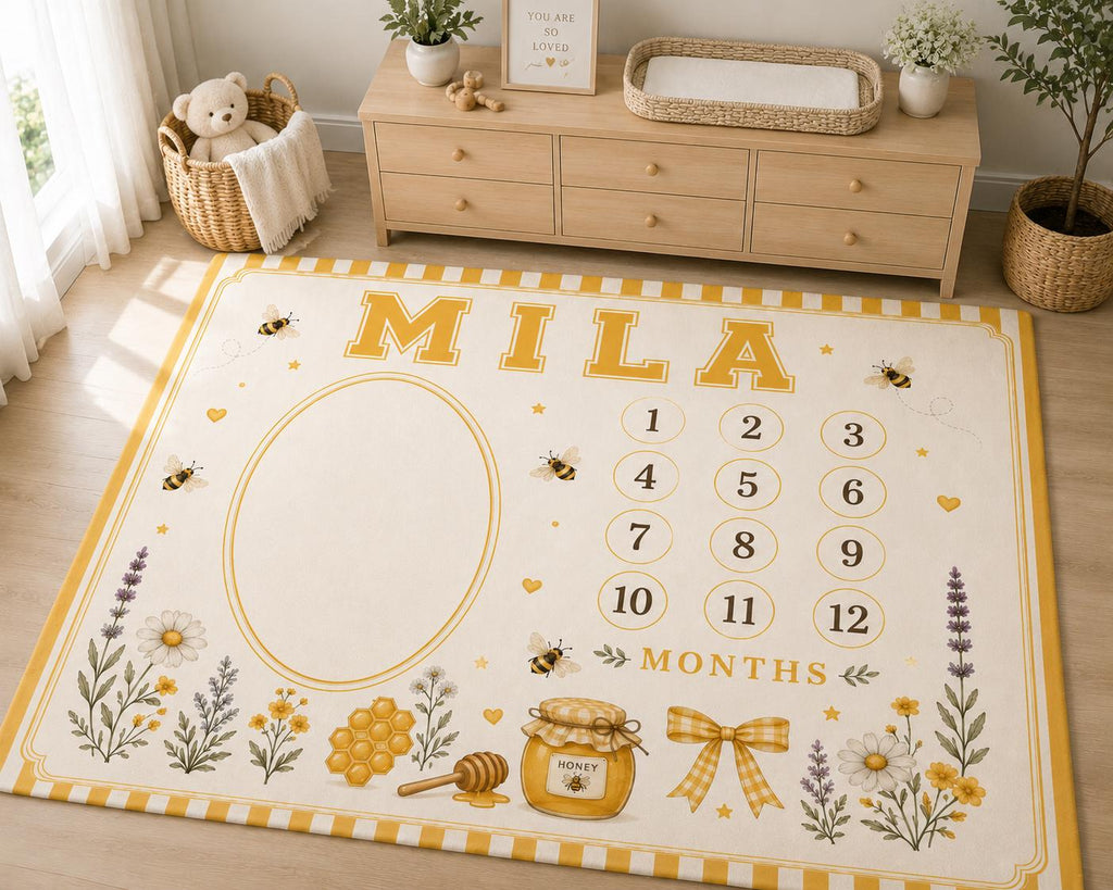 Personalized Bee Baby Milestone Blanket, Mommy to Bee Baby Shower Gift, Custom Monthly Milestone Blanket, Honey Bee Nursery B