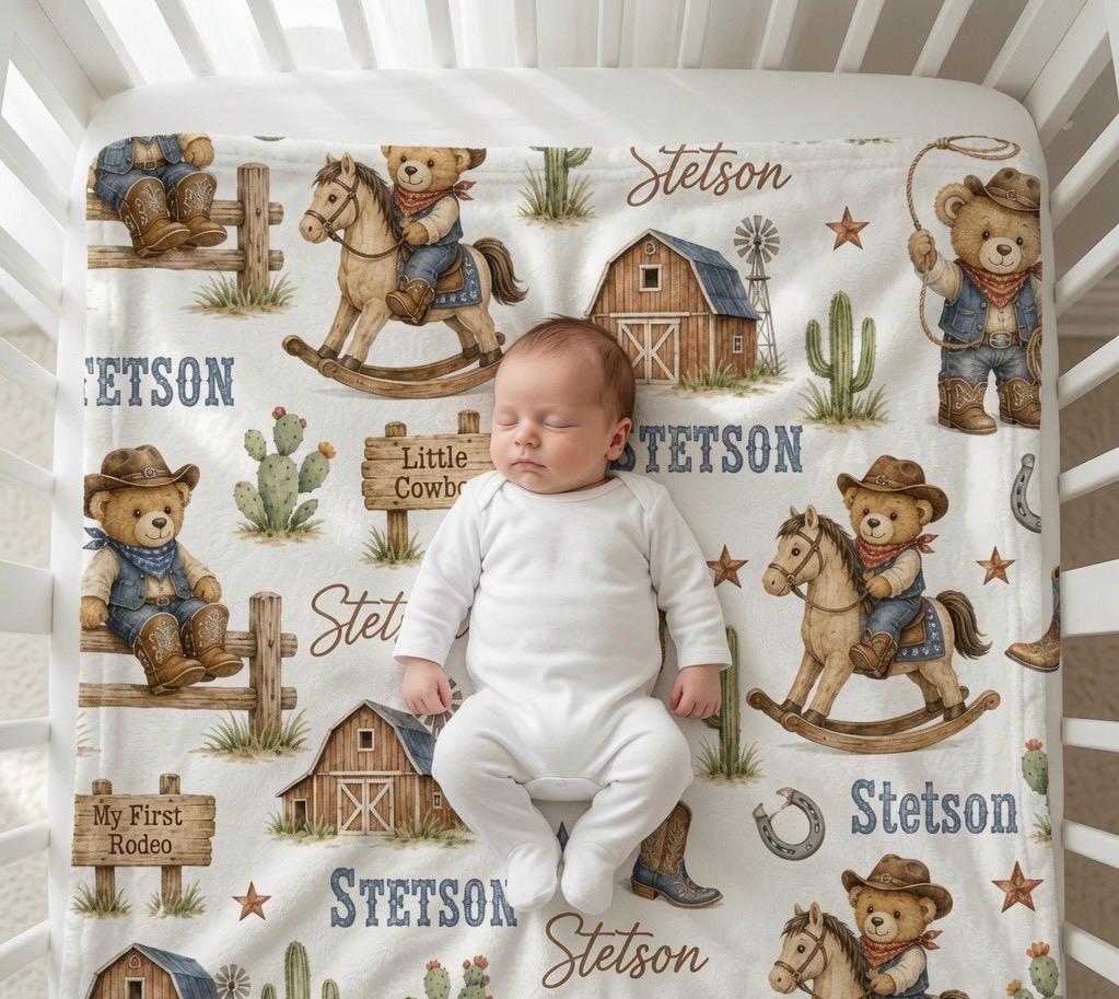 Personalized Cowboy Baby Blanket, Custom Western Baby Blanket, Little Cowboy Nursery Blanket, Rodeo Baby Boy Blanket, Western