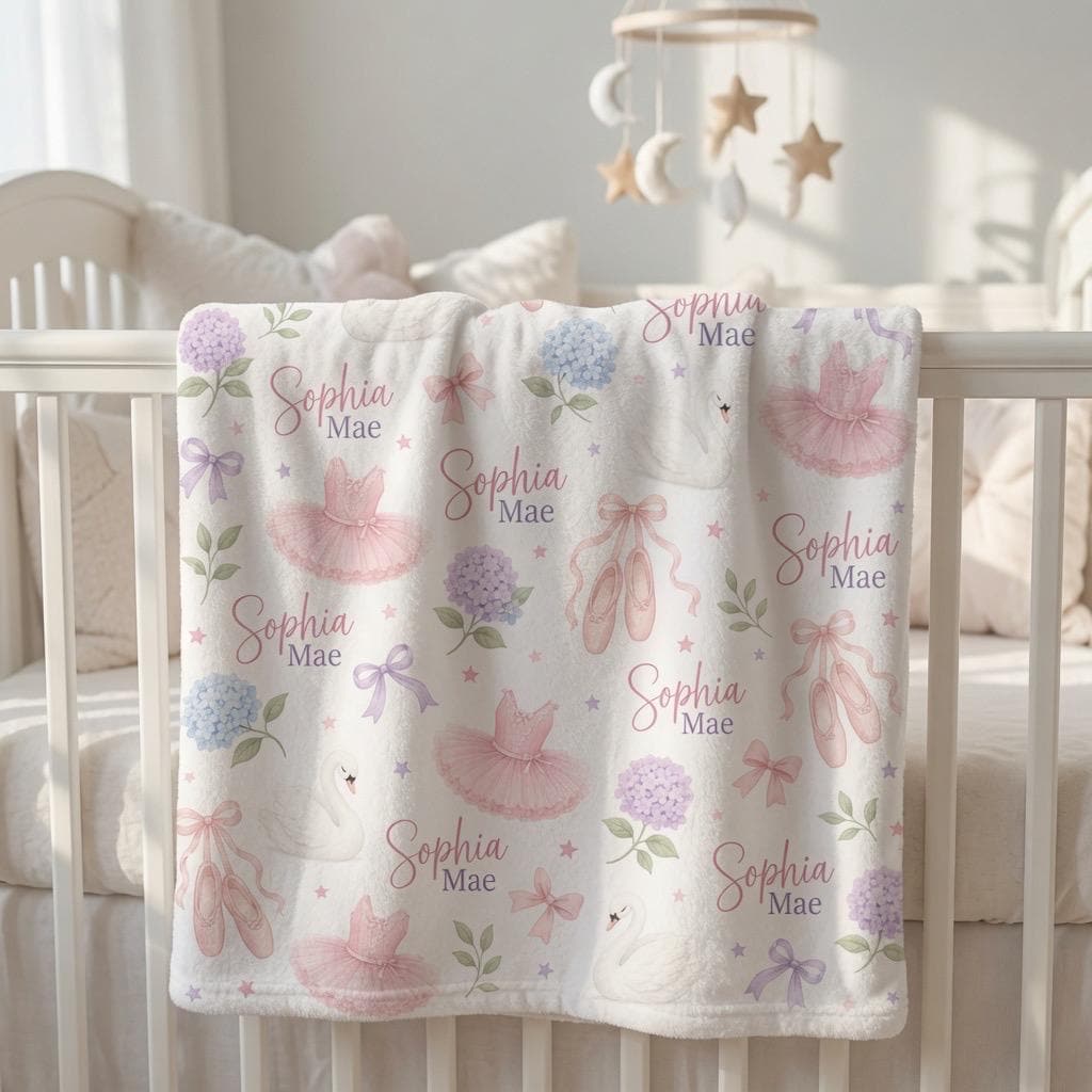 Personalized Ballerina Baby Blanket, Custom Ballet Blanket, Swan Princess Nursery Blanket, Ballet Shoes Baby Girl Gift, Perso