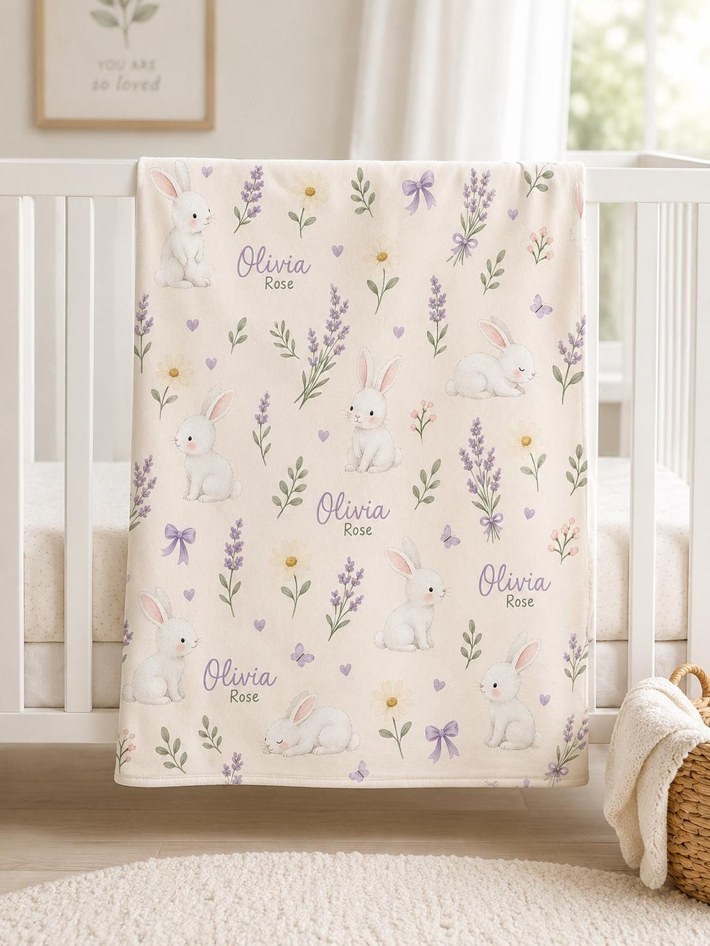 Personalized Bunny Swaddle Blanket & Birth Announcement Sign Set | Custom Baby Name Blanket | Newborn Hospital Gift | Baby Sh