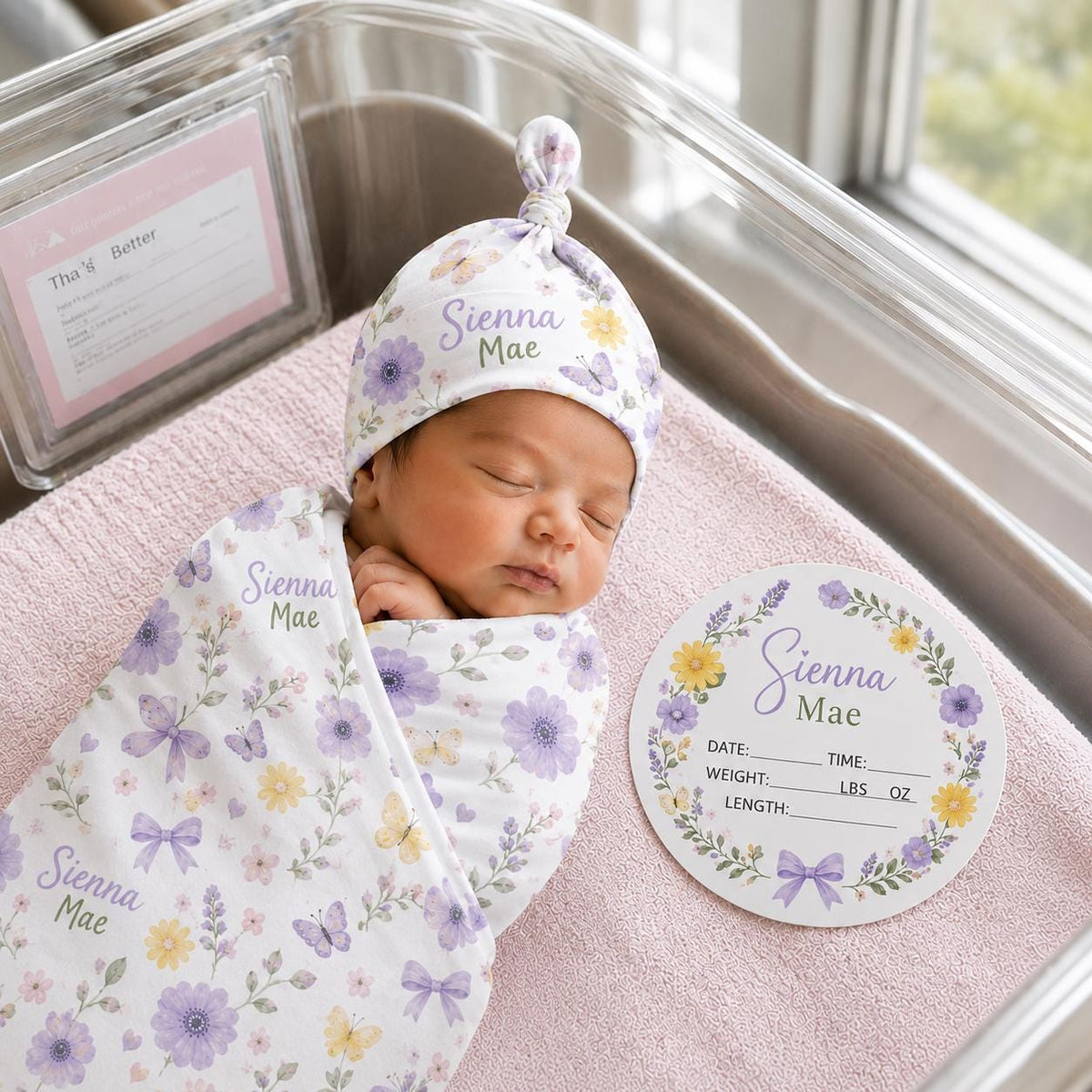 Personalized Floral Swaddle Blanket & Birth Announcement Sign Set | Custom Baby Name Swaddle | Newborn Hospital Gift | Baby S