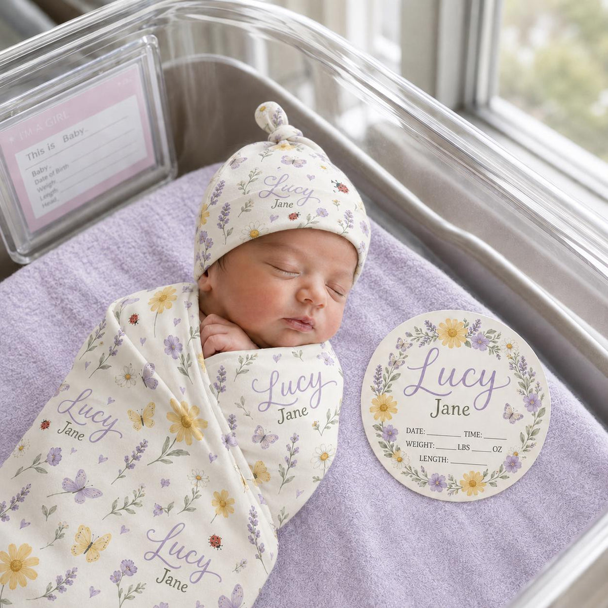 Personalized Wildflower Swaddle Blanket & Birth Announcement Sign Set | Custom Baby Name Swaddle | Newborn Hospital Gift | Ba