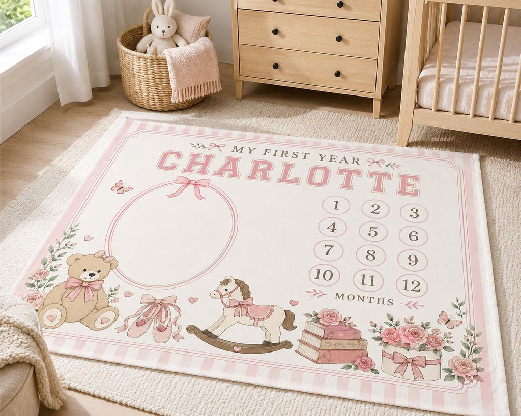Personalized Baby Girl Milestone Blanket, Pink Coquette Baby Milestone Blanket, Custom Monthly Baby Blanket, First Year Baby 