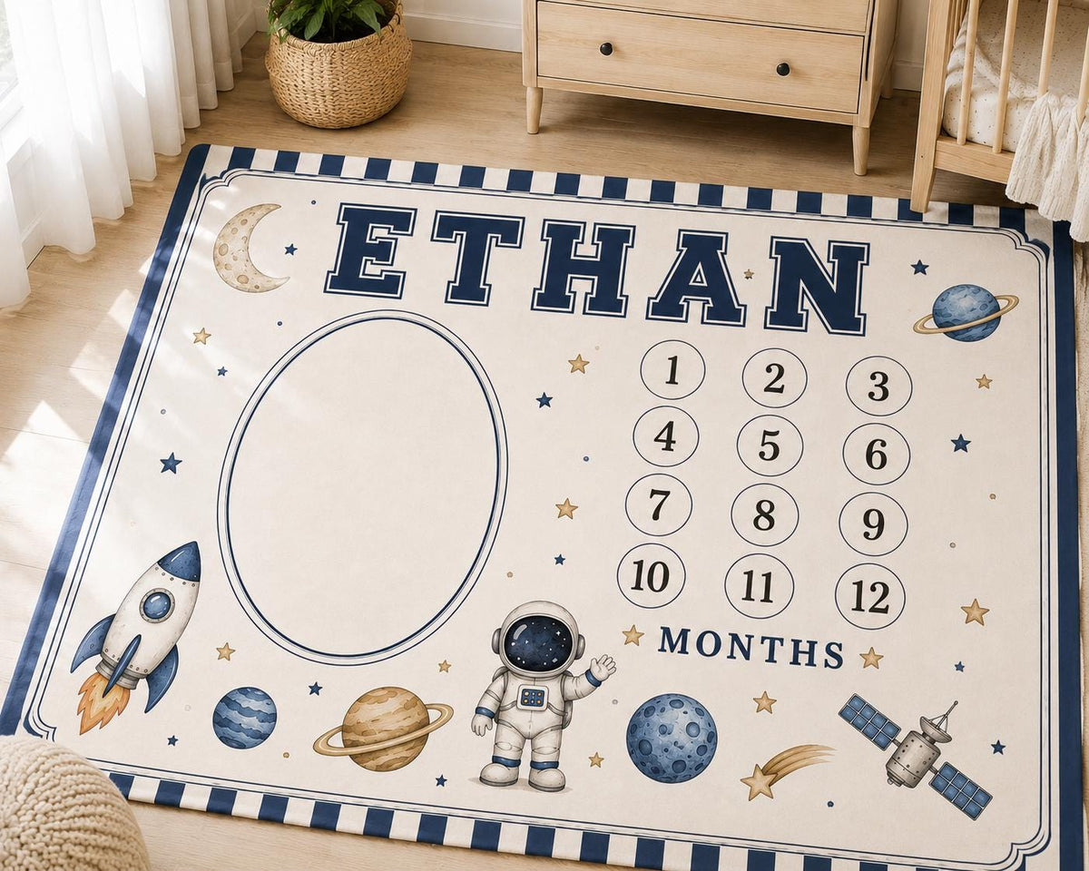 Personalized Space Milestone Blanket, Baby Monthly Milestone Blanket, Outer Space Baby Blanket, Astronaut Nursery Gift, Custo