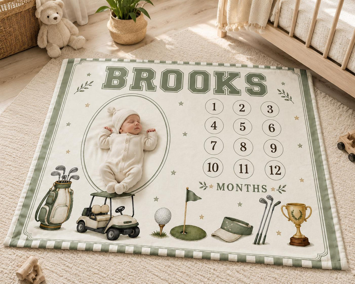 Personalized Golf Baby Milestone Blanket, Little Golfer Monthly Milestone Blanket, Sports First Year Blanket, Golf Nursery Gi