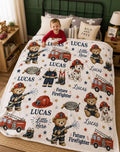 Personalized Firefighter Baby Blanket, Future Firefighter Blanket, Fire Truck Teddy Bear Blanket, Custom Fireman Baby Gift Nu