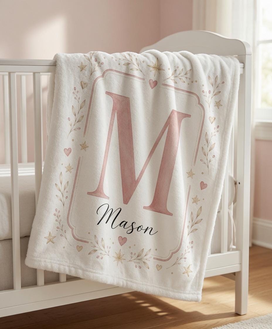Personalized Initial Baby Blanket, Custom Monogram Baby Blanket, Name Baby Blanket, Neutral Nursery Blanket, Minimalist Baby 