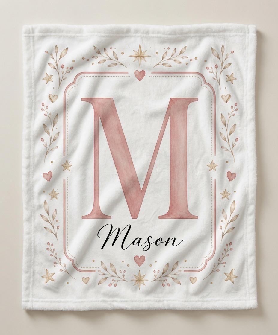 Personalized Initial Baby Blanket, Custom Monogram Baby Blanket, Name Baby Blanket, Neutral Nursery Blanket, Minimalist Baby 