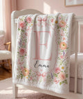 Personalized Floral Baby Blanket, Custom Initial Name Blanket, Girl Nursery Blanket, Monogram Baby Blanket, Pink Floral Baby 