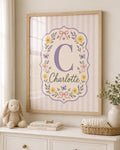 Personalized Butterfly Nursery Print, Custom Girl Name Wall Art, Lavender Floral Initial Decor, Digital Download Nursery Art