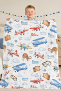 Personalized Airplane Baby Blanket, Custom Pilot Baby Blanket, Aviation Nursery Blanket, Vintage Airplane Minky Blanket, Litt