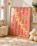 Personalized Rainbow Nursery Print, Custom Kids Name Wall Art, Retro Girl Nursery Decor, Colorful Digital Download Baby Gift