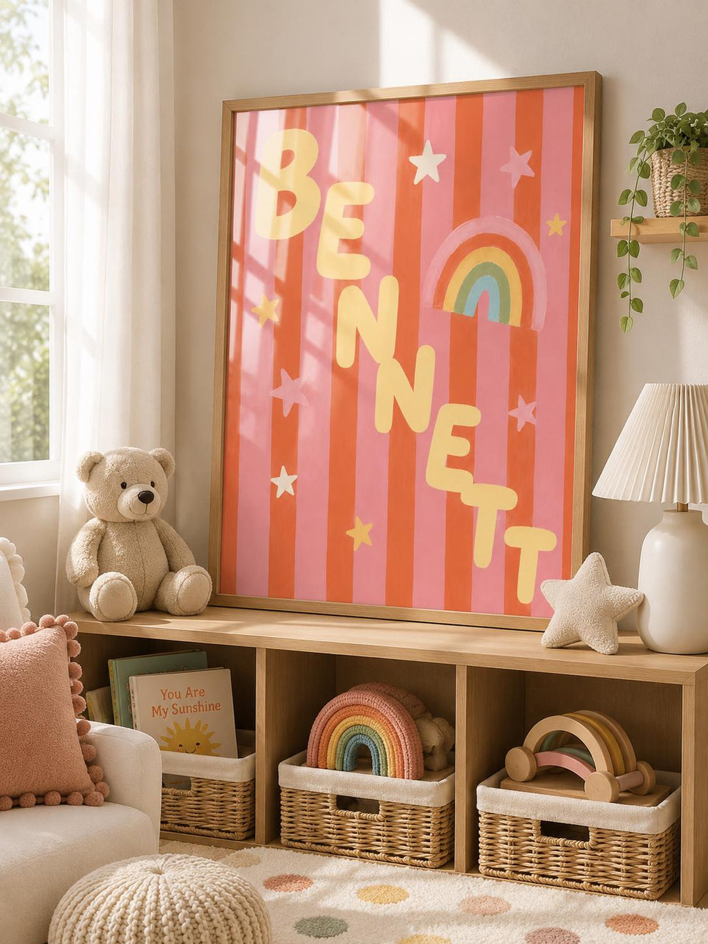Personalized Rainbow Nursery Print, Custom Kids Name Wall Art, Retro Girl Nursery Decor, Colorful Digital Download Baby Gift