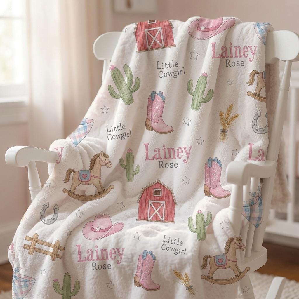 Personalized Cowgirl Baby Blanket, Custom Western Girl Blanket, Pink Cowgirl Nursery Blanket, Little Cowgirl Minky Blanket, B