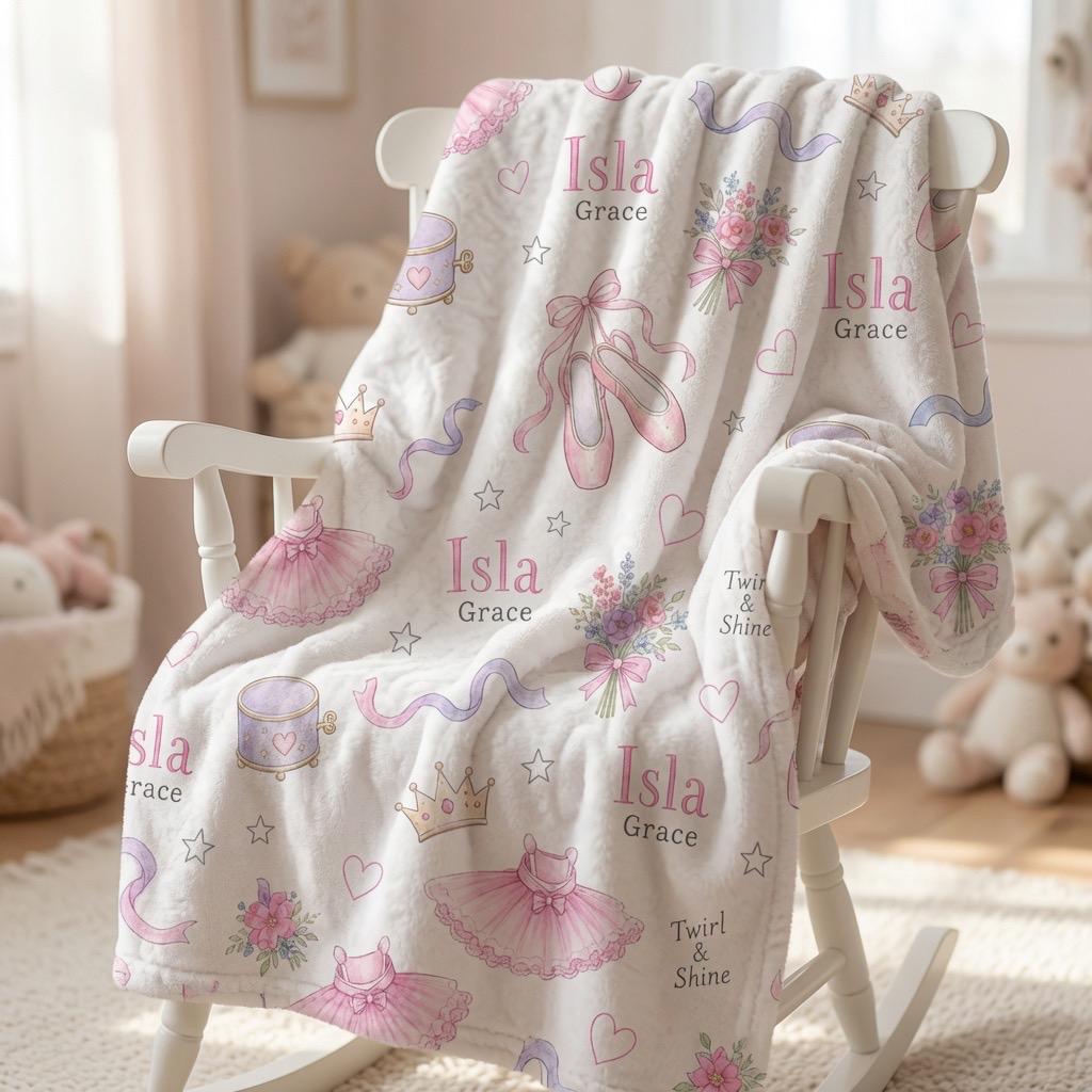 Personalized Ballet Baby Blanket, Custom Ballerina Baby Blanket, Ballet Nursery Blanket, Pink Ballet Shoes Minky Blanket, Bab