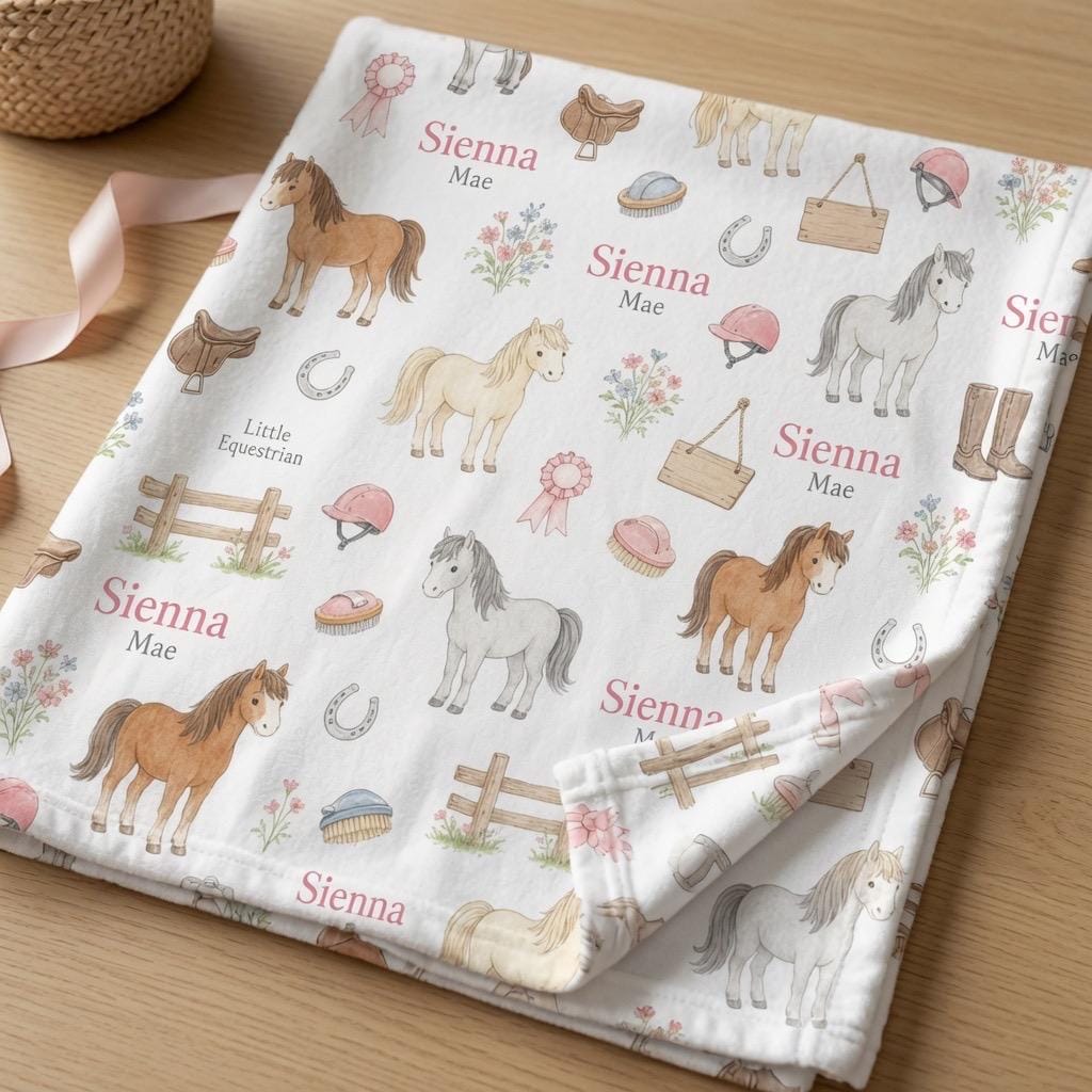 Personalized Horse Baby Blanket, Custom Pony Baby Blanket, Equestrian Nursery Blanket, Little Equestrian Minky Blanket, Horse