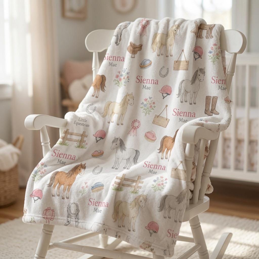 Personalized Horse Baby Blanket, Custom Pony Baby Blanket, Equestrian Nursery Blanket, Little Equestrian Minky Blanket, Horse