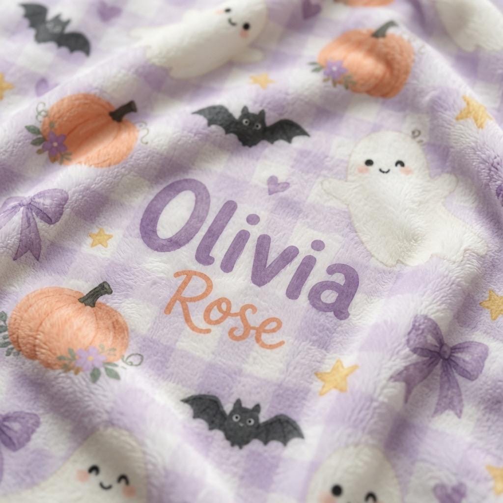 Personalized Halloween Baby Blanket, Custom Ghost Baby Blanket, Cute Halloween Nursery Blanket, Personalized Pumpkin Baby Gif