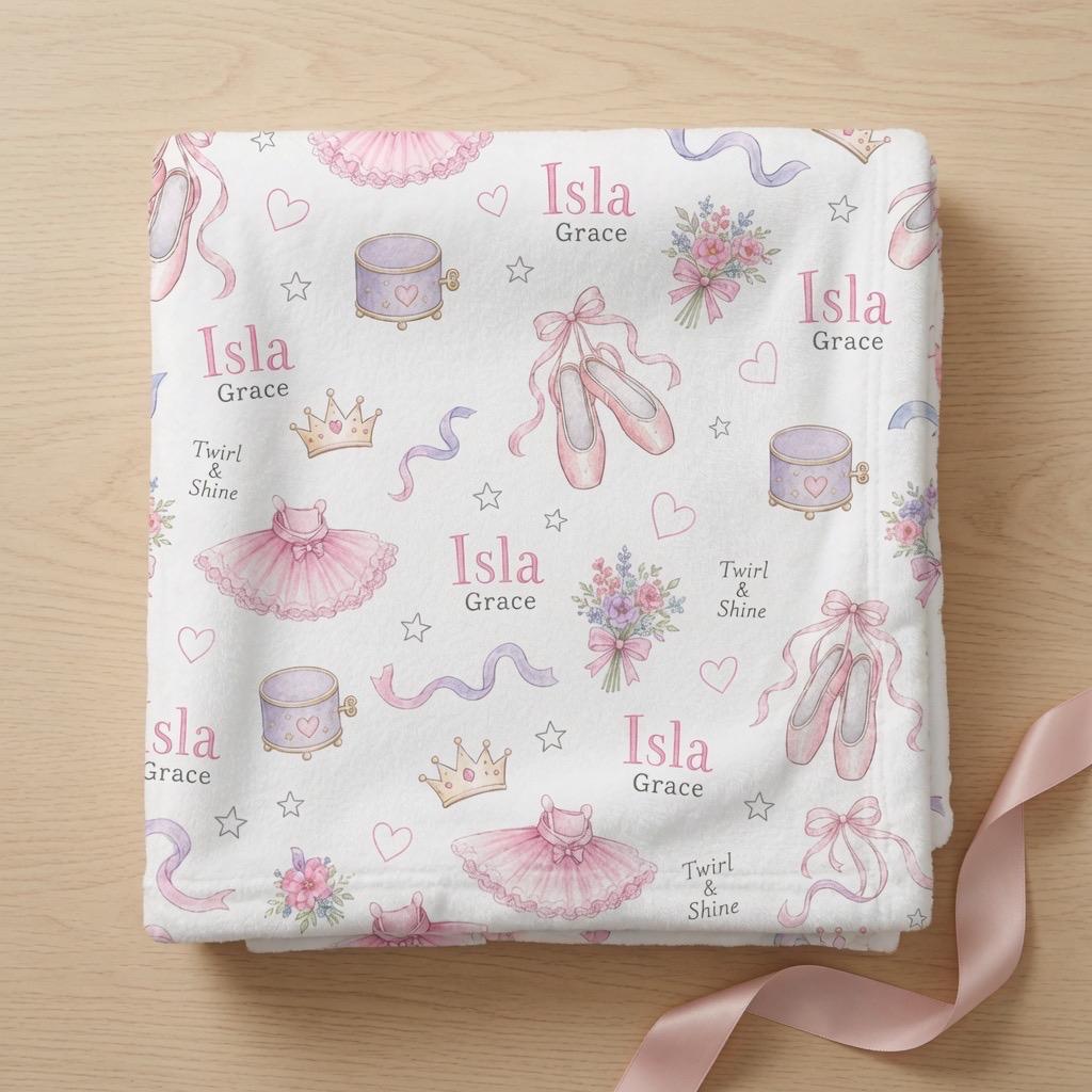 Personalized Ballet Baby Blanket, Custom Ballerina Baby Blanket, Ballet Nursery Blanket, Pink Ballet Shoes Minky Blanket, Bab