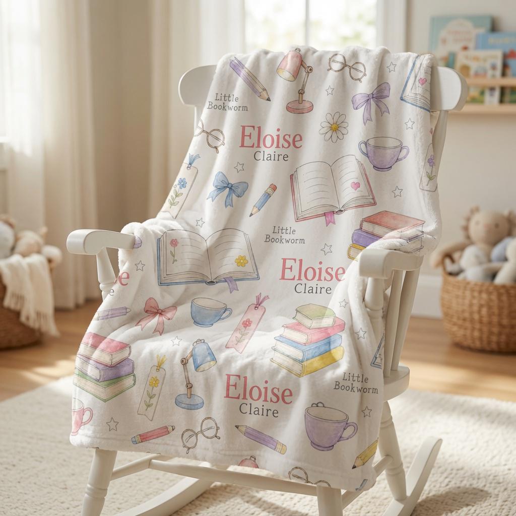 Personalized Book Lover Baby Blanket, Custom Baby Girl Blanket, Little Bookworm Minky Blanket, Reading Nursery Blanket, Baby 