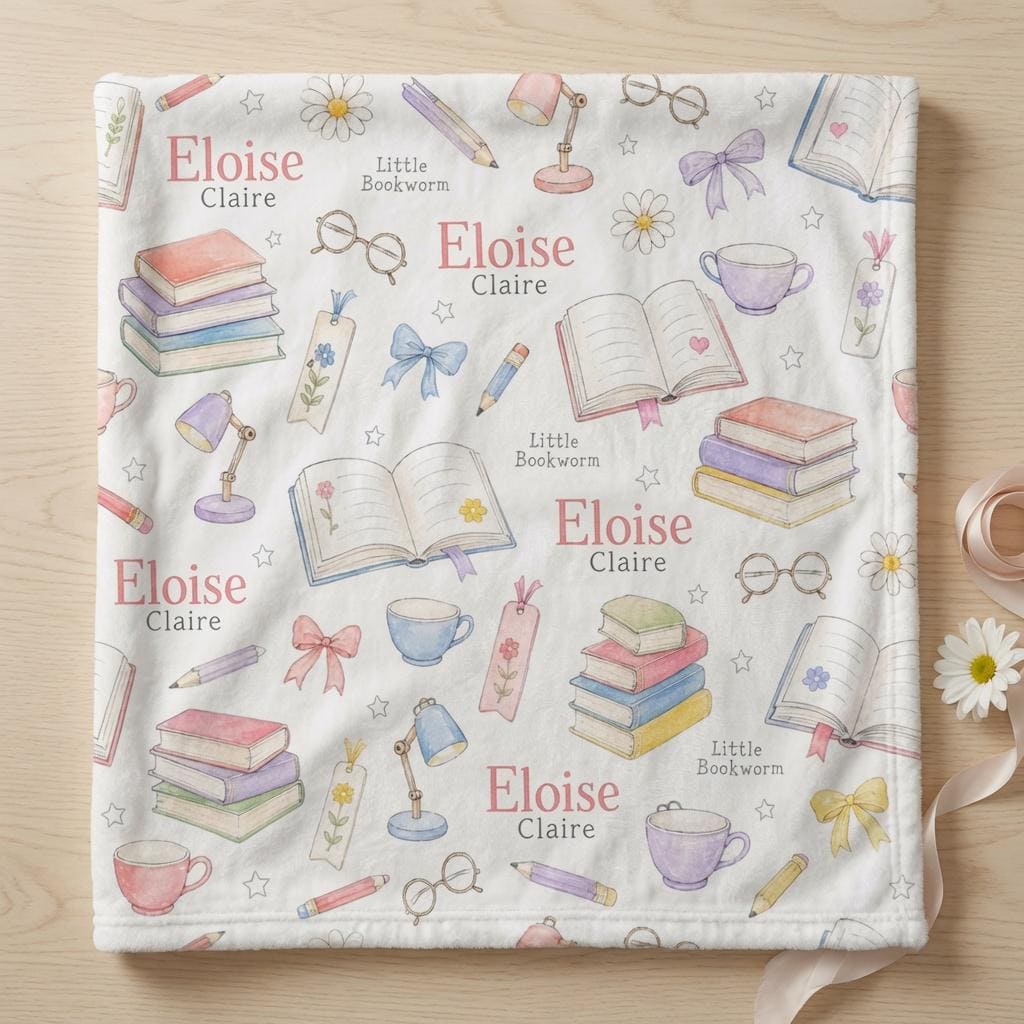 Personalized Book Lover Baby Blanket, Custom Baby Girl Blanket, Little Bookworm Minky Blanket, Reading Nursery Blanket, Baby 