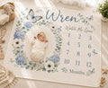 Personalized Blue Floral Milestone Blanket, Custom Baby Girl Milestone Blanket, Butterfly Monthly Blanket, Baby Photo Blanket