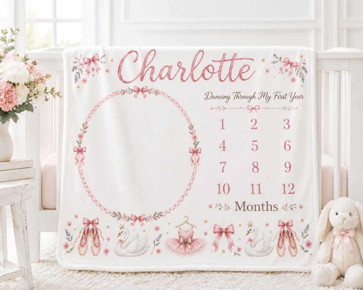 Personalized Ballet Milestone Blanket, Baby Girl Monthly Milestone Blanket, Swan Princess Baby Blanket, Custom Baby Photo Bla