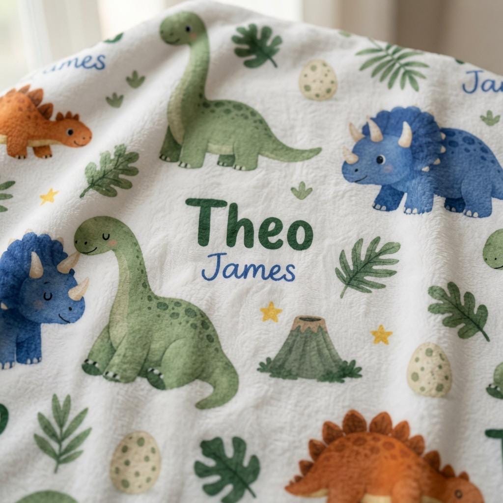 Personalized Dinosaur Baby Blanket, Custom Dinosaur Baby Blanket, Personalized Baby Name Blanket, Dino Nursery Blanket, Baby 
