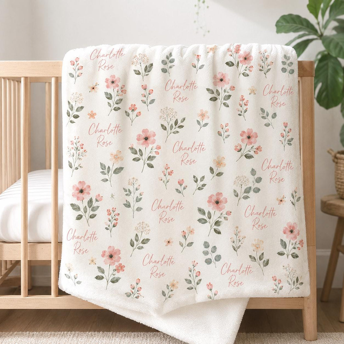 Personalized Floral Baby Blanket, Custom Name Baby Blanket Girl, Personalized Baby Girl Gift, Floral Nursery Blanket, Newborn