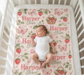 Personalized Strawberry Baby Blanket, Custom Baby Girl Blanket, Strawberry Nursery Blanket, Pink Bow Baby Blanket, Butterfly 