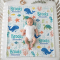Personalized Ocean Baby Blanket, Custom Whale Baby Blanket, Sea Turtle Baby Blanket, Under the Sea Nursery Blanket, Baby Boy 