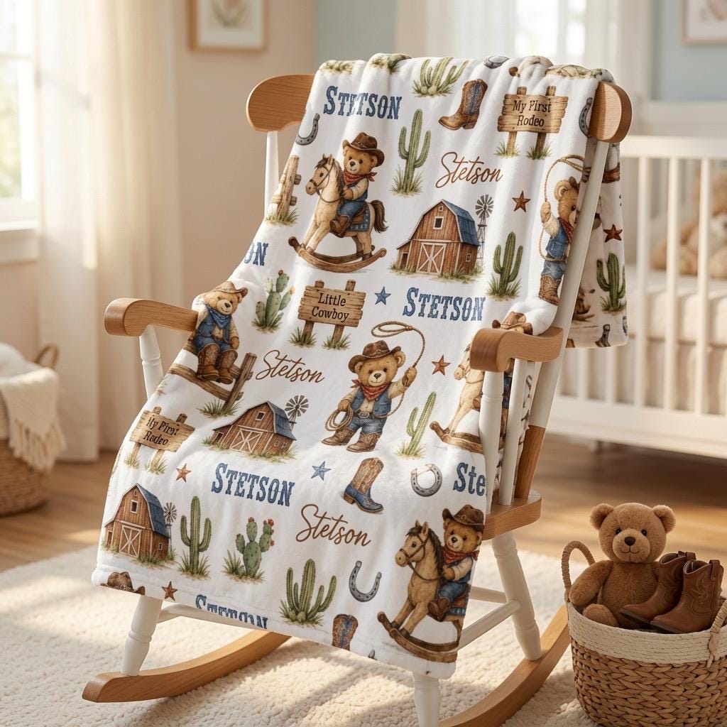 Personalized Cowboy Baby Blanket, Custom Western Baby Blanket, Little Cowboy Nursery Blanket, Rodeo Baby Boy Blanket, Western