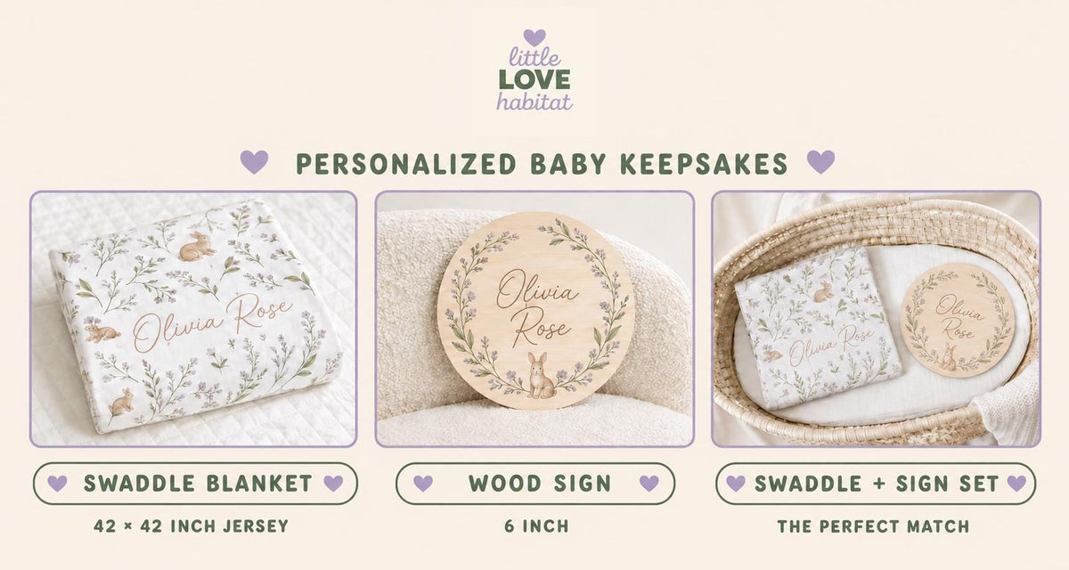 Personalized Floral Swaddle Blanket & Birth Announcement Sign Set | Custom Baby Name Swaddle | Newborn Hospital Gift | Baby S