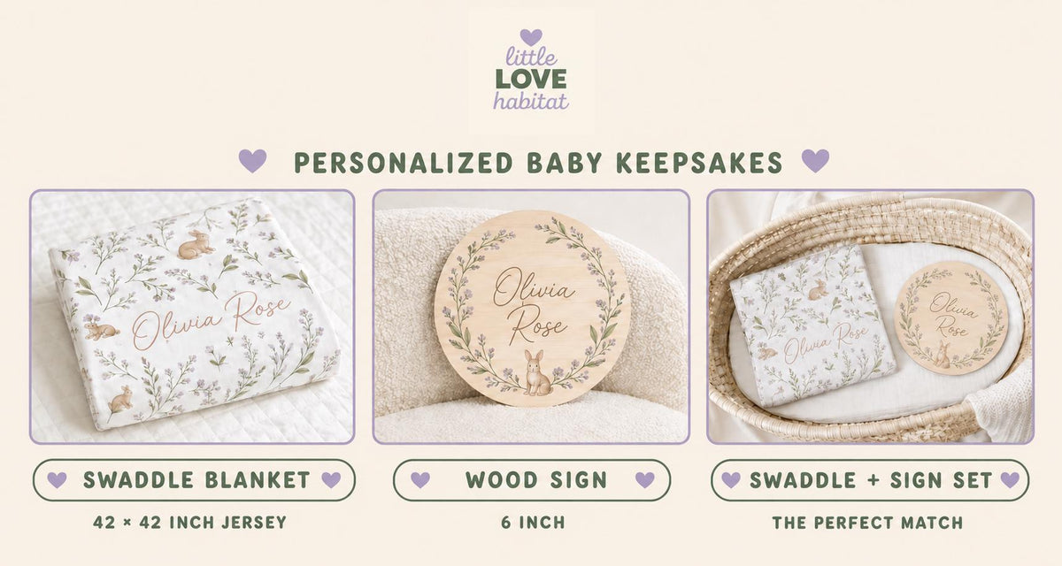 Personalized Wildflower Swaddle Blanket & Birth Announcement Sign Set | Custom Baby Name Swaddle | Newborn Hospital Gift | Ba