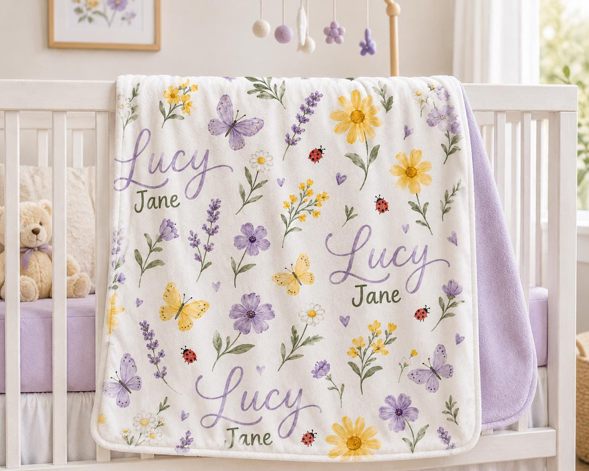 Personalized Wildflower Swaddle Blanket & Birth Announcement Sign Set | Custom Baby Name Swaddle | Newborn Hospital Gift | Ba