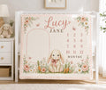 Personalized Bunny Milestone Blanket, Baby Girl Monthly Milestone Blanket, Floral Baby Blanket, Custom Name Blanket, Bunny Ba