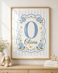 Personalized Blue Hydrangea Nursery Print, Custom Girl Name Wall Art, Floral Initial Nursery Decor, Digital Download Baby Gif