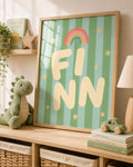 Personalized Rainbow Nursery Print, Custom Boy Name Wall Art, Green Nursery Decor, Modern Initial Digital Download Baby Gift