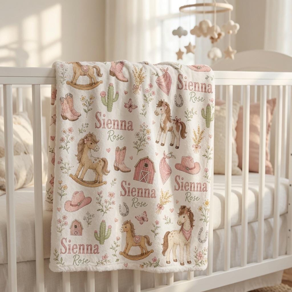 Personalized Cowgirl Baby Blanket, Custom Western Baby Blanket, Personalized Horse Baby Blanket, Cowgirl Nursery Blanket, Bab
