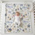 Personalized Blueberry Bunny Baby Blanket, Custom Baby Girl Blanket, Blueberry Nursery Blanket, Bunny Name Blanket, Floral Ba