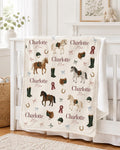 Personalized Horse Baby Blanket, Custom Name Equestrian Blanket, Pony Nursery Decor, Baby Girl Blanket, Horse Lover Baby Show