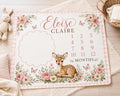 Personalized Deer Milestone Blanket, Baby Girl Monthly Milestone Blanket, Floral Fawn Baby Blanket, Custom Name Blanket, Wood