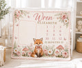 Personalized Fox Milestone Blanket, Baby Girl Monthly Milestone Blanket, Woodland Baby Blanket, Custom Name Blanket, Floral B