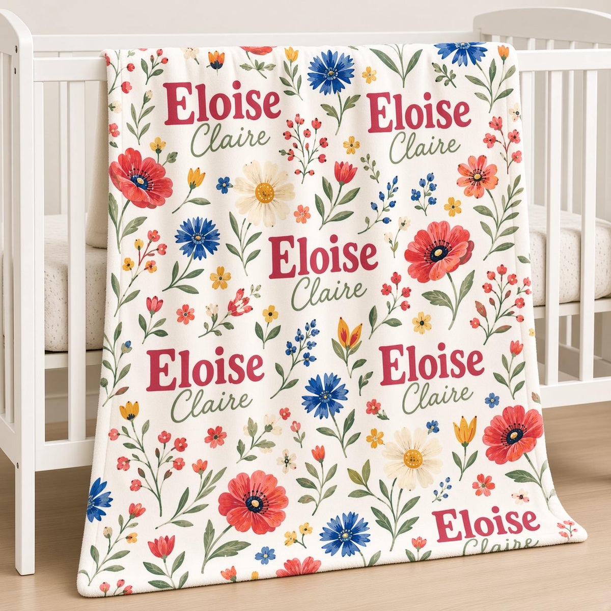 Personalized Wildflower Baby Blanket, Custom Name Baby Girl Blanket, Floral Newborn Blanket, Colorful Nursery Decor, Baby Sho