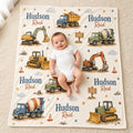 Personalized Construction Baby Blanket, Custom Name Boy Blanket, Construction Truck Nursery, Excavator Baby Gift, Dump Truck 