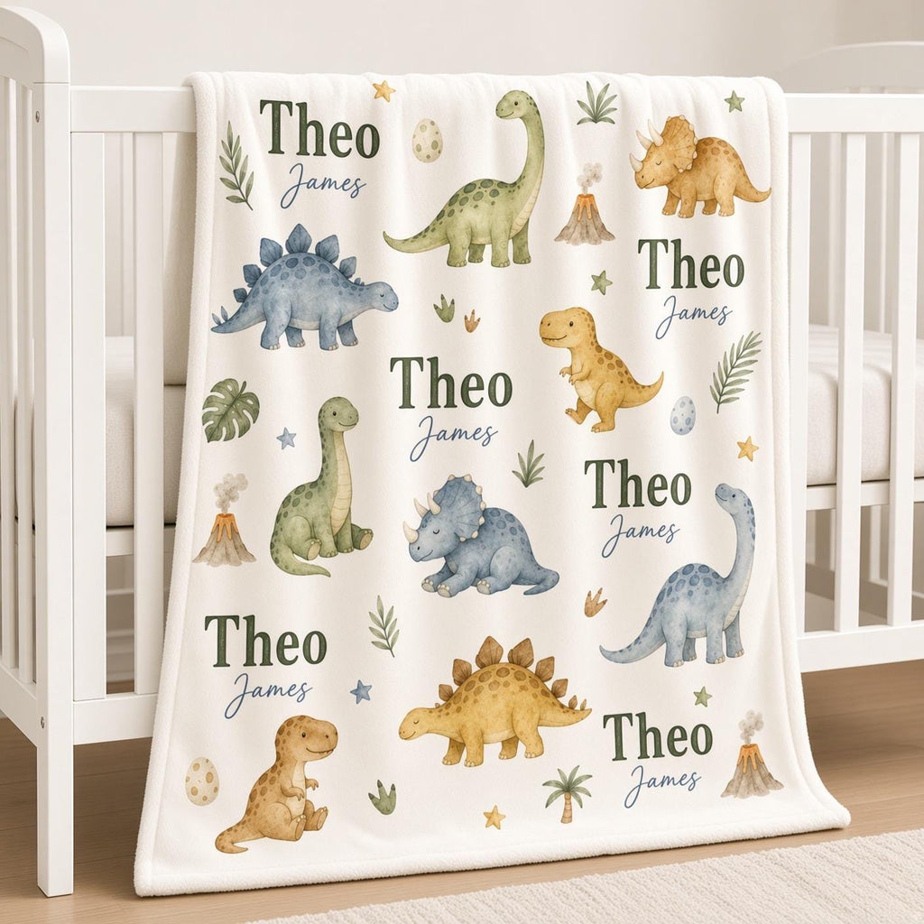 Personalized Dinosaur Baby Blanket, Custom Name Boy Blanket, Dino Nursery Decor, Prehistoric Baby Gift, Dinosaur Newborn Blan