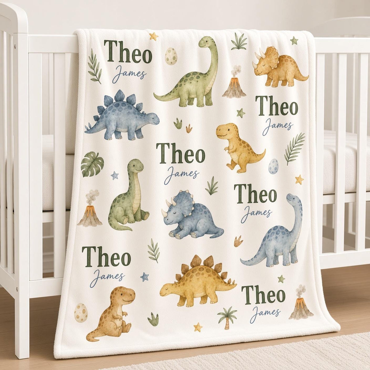 Personalized Dinosaur Baby Blanket, Custom Name Boy Blanket, Dino Nursery Decor, Prehistoric Baby Gift, Dinosaur Newborn Blan