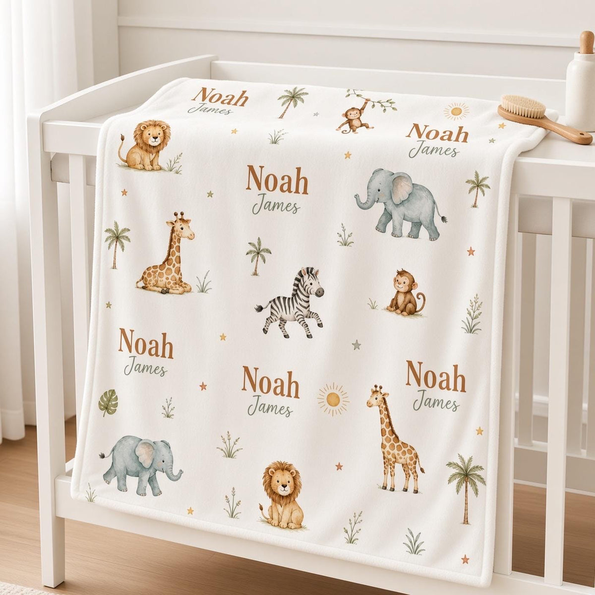Personalized Safari Baby Blanket, Custom Name Baby Boy Blanket, Jungle Animal Nursery Decor, Safari Newborn Gift, Baby Shower